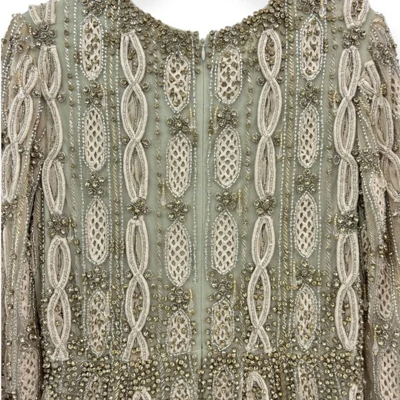 Mac Duggal NEW Embellished Mesh Long Sleeve A Line Gown Nude Sage $1,798 Size 10 - Picture 13 of 16